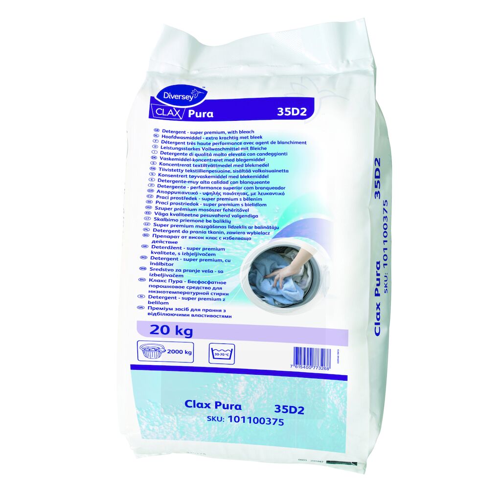 Clax Pura 35D2 20kg - Detergente in polvere esente da fosfati per ottimi risultati di lavaggio, specialmente adatto a basse temperature