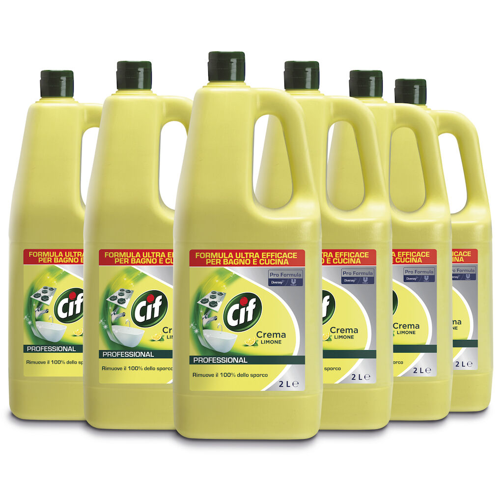 Cif Crema Limone 6x2L - Detergente liquido cremoso per le superfici lavabili di bagno e cucina