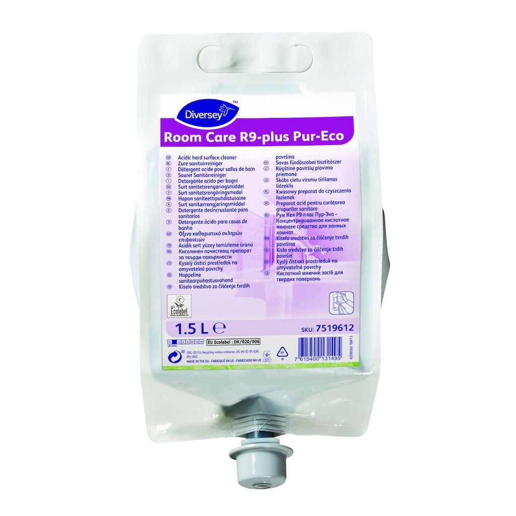 Room Care R9-plus Pur-Eco 2x1.5L - Detergente acido per superfici dure - concentrato.Conforme ai requisiti CAM 2021 in ambito civile e sanitario.